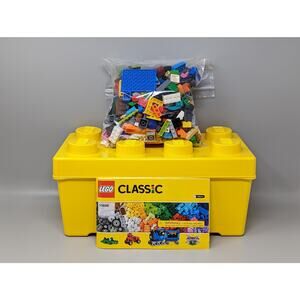 Lego Storage Brick Case W/Legos Large Yellow 13 x 7 Container Plastic Bin 2012